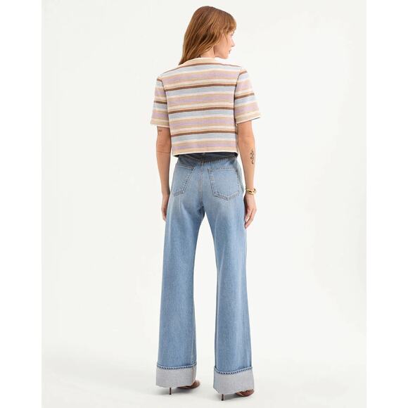 VERONICA BEARD Wyatt Khaki Multicolor Striped Short Sleeve Jacket - Picture 4 of 12